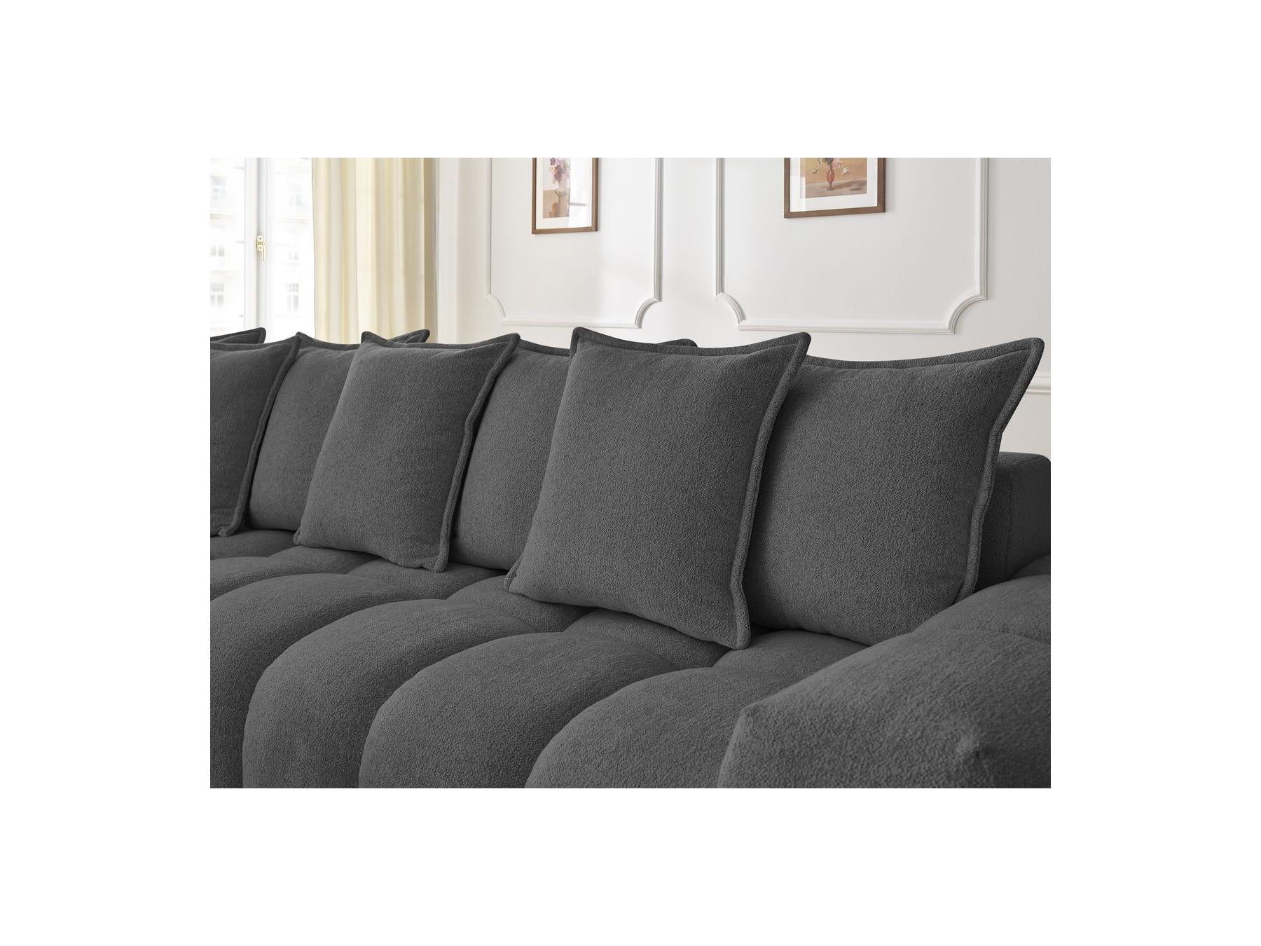 Everest - Canapé D'Angle Fixe - Tissu Chiné - Angle Gauche - 10 Coussins