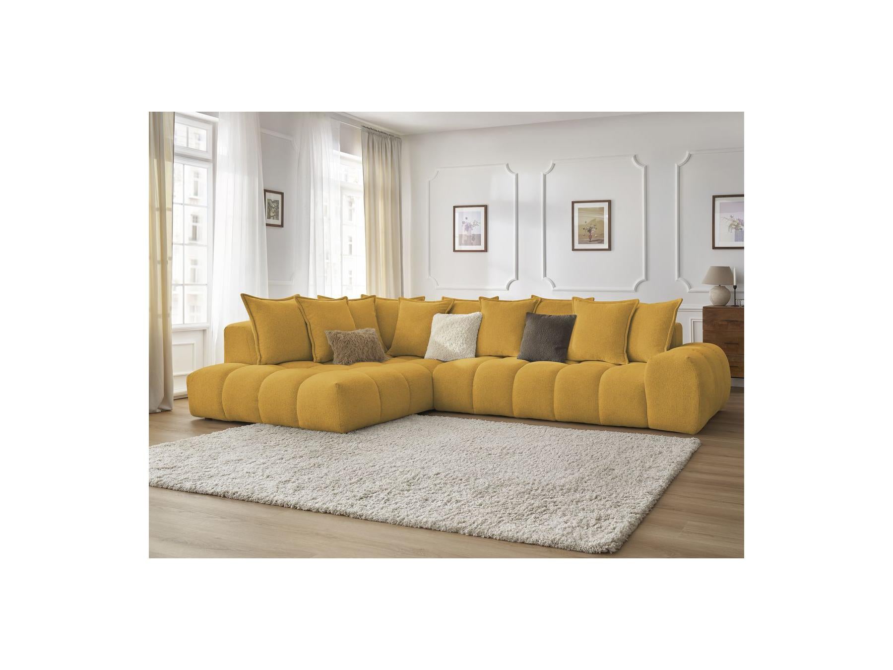 Everest - Canapé D'Angle Fixe - Tissu Chiné - Angle Gauche - 10 Coussins