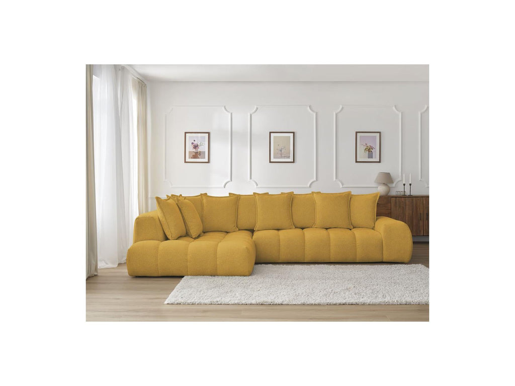 Everest - Canapé D'Angle Fixe - Tissu Chiné - Angle Gauche - 10 Coussins