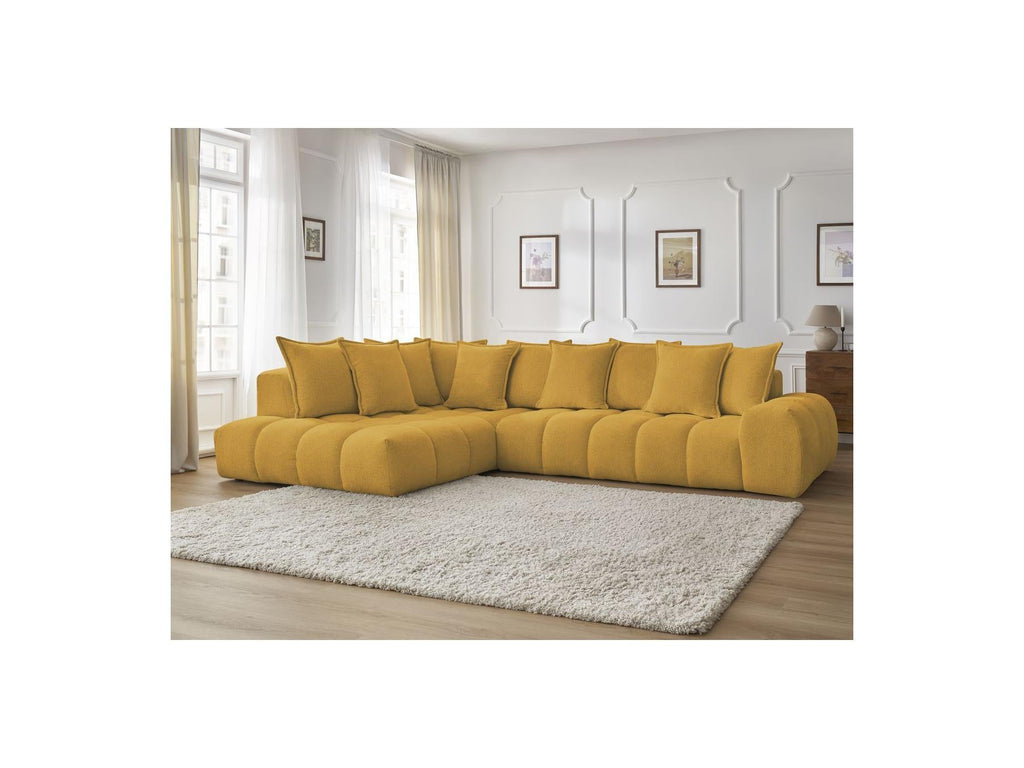Everest - Canapé D'Angle Fixe - Tissu Chiné - Angle Gauche - 10 Coussins