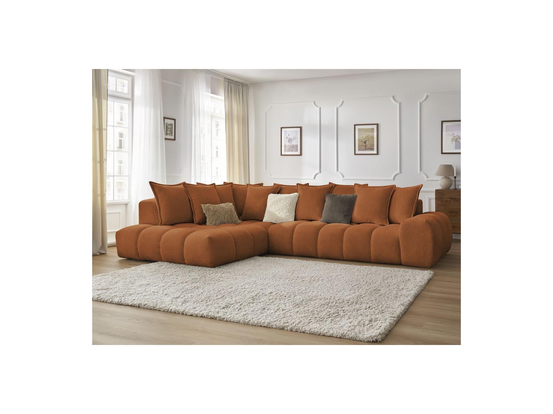 Everest - Canapé D'Angle Fixe - Tissu Chiné - Angle Gauche - 10 Coussins