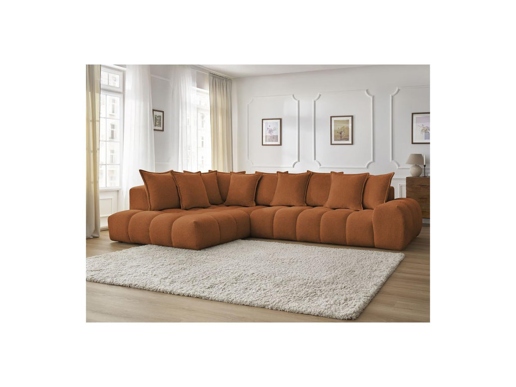 Everest - Canapé D'Angle Fixe - Tissu Chiné - Angle Gauche - 10 Coussins