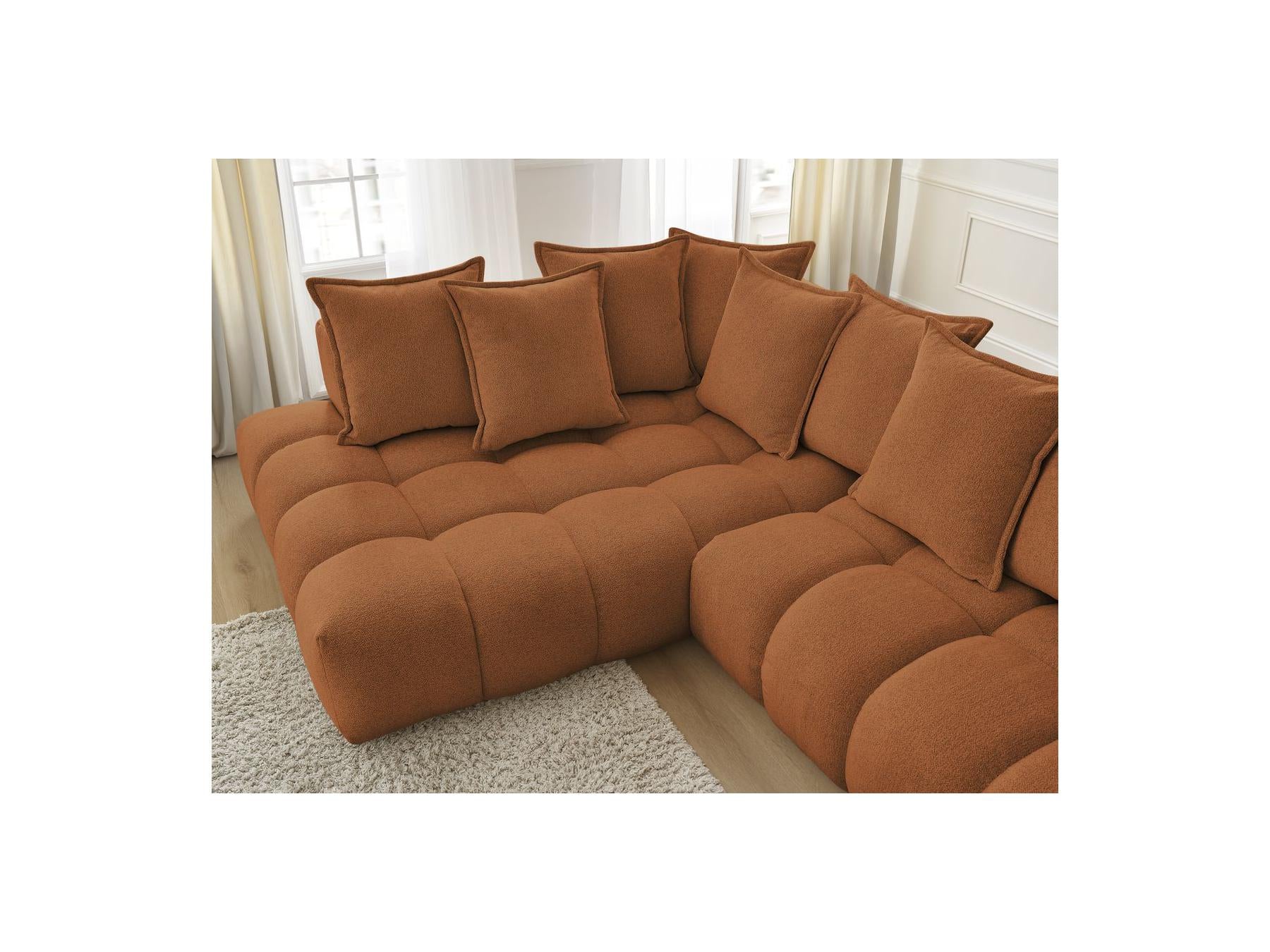 Everest - Canapé D'Angle Fixe - Tissu Chiné - Angle Gauche - 10 Coussins