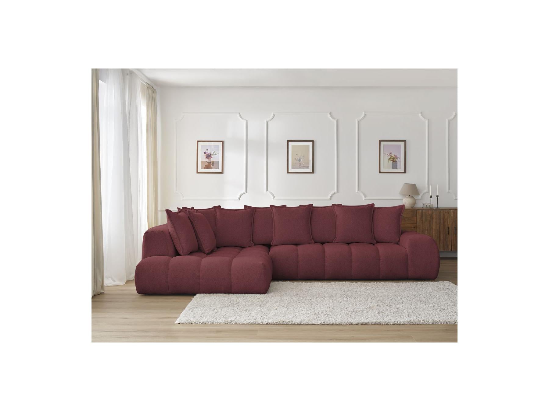 Everest - Canapé D'Angle Fixe - Tissu Chiné - Angle Gauche - 10 Coussins