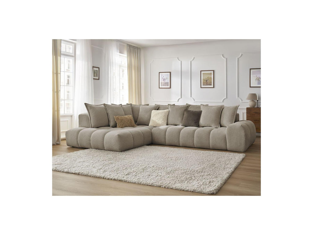 Everest - Canapé D'Angle Fixe - Tissu Chiné - Angle Gauche - 10 Coussins