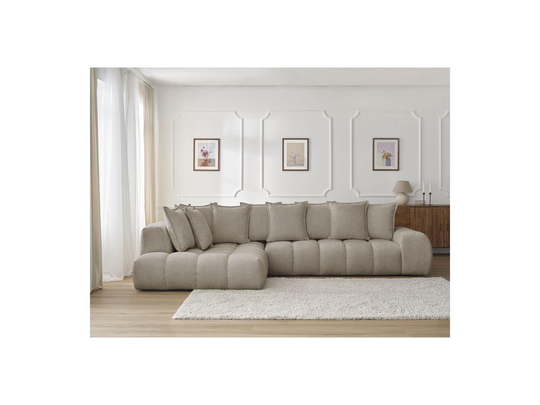 Everest - Canapé D'Angle Fixe - Tissu Chiné - Angle Gauche - 10 Coussins