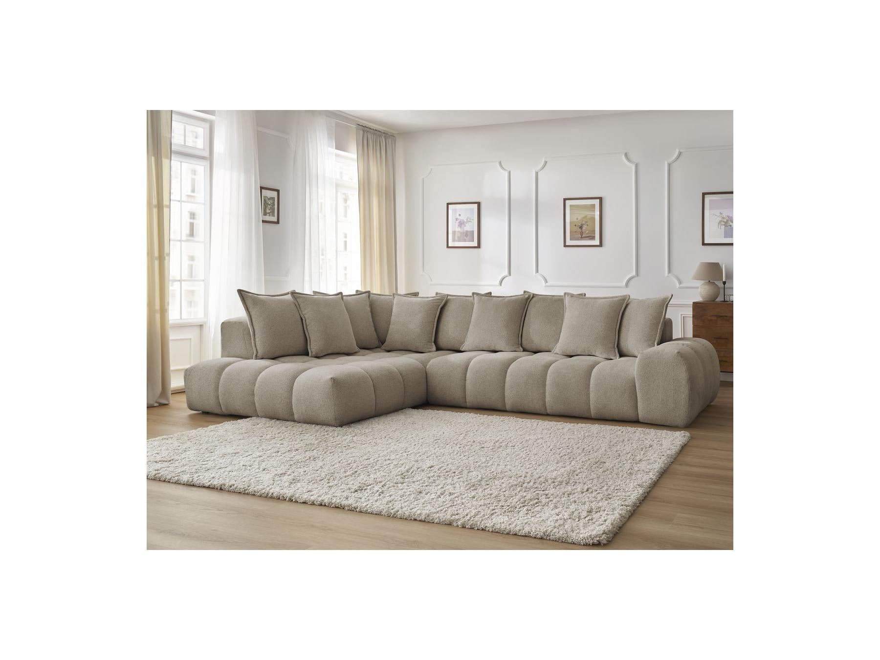 Everest - Canapé D'Angle Fixe - Tissu Chiné - Angle Gauche - 10 Coussins