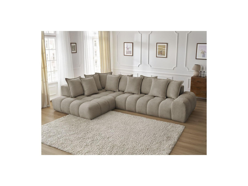Everest - Canapé D'Angle Fixe - Tissu Chiné - Angle Gauche - 10 Coussins