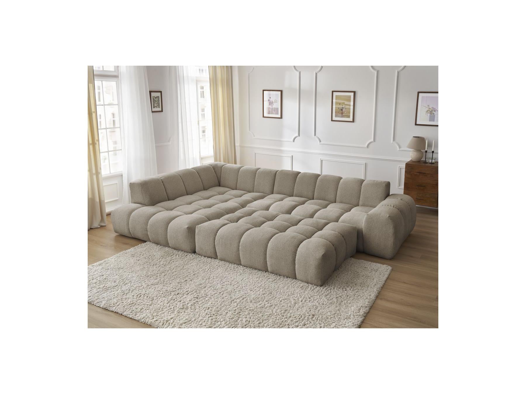 Everest - Canapé D'Angle Fixe - Tissu Chiné - Angle Gauche - 10 Coussins