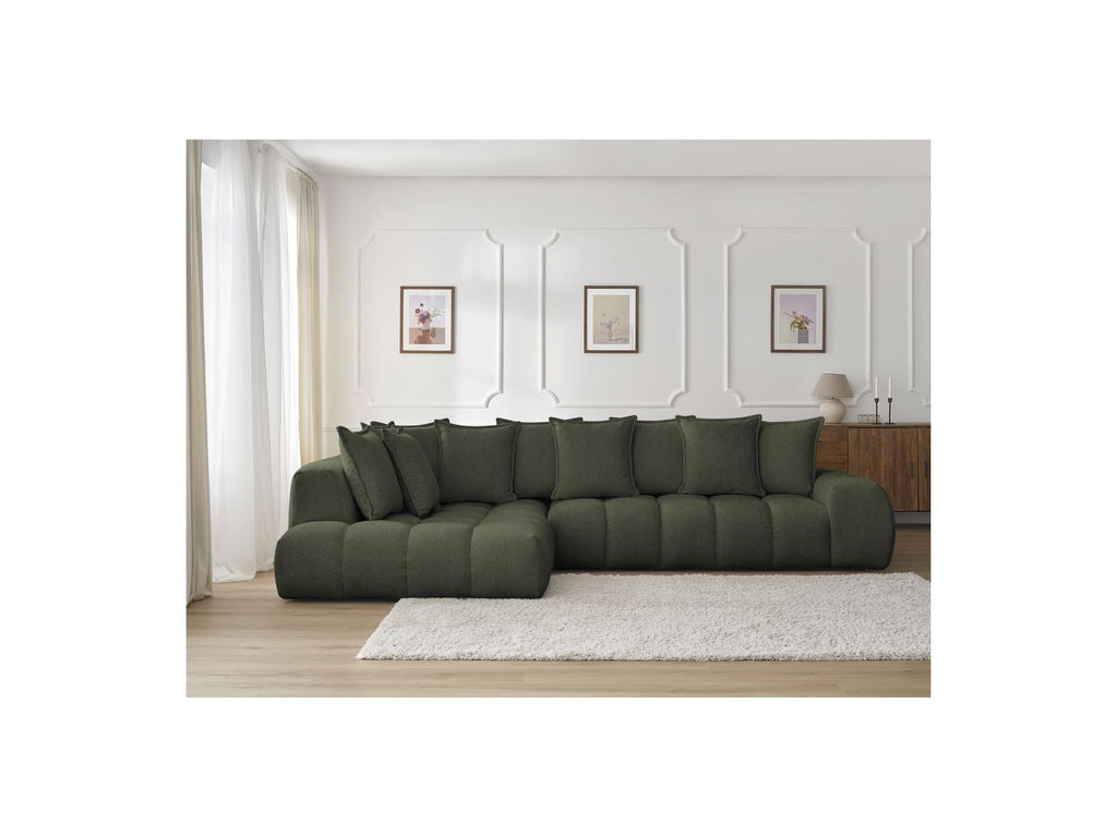 Everest - Canapé D'Angle Fixe - Tissu Chiné - Angle Gauche - 10 Coussins