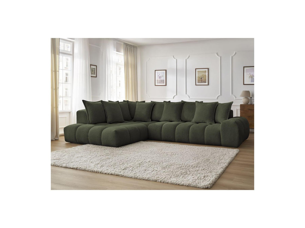 Everest - Canapé D'Angle Fixe - Tissu Chiné - Angle Gauche - 10 Coussins
