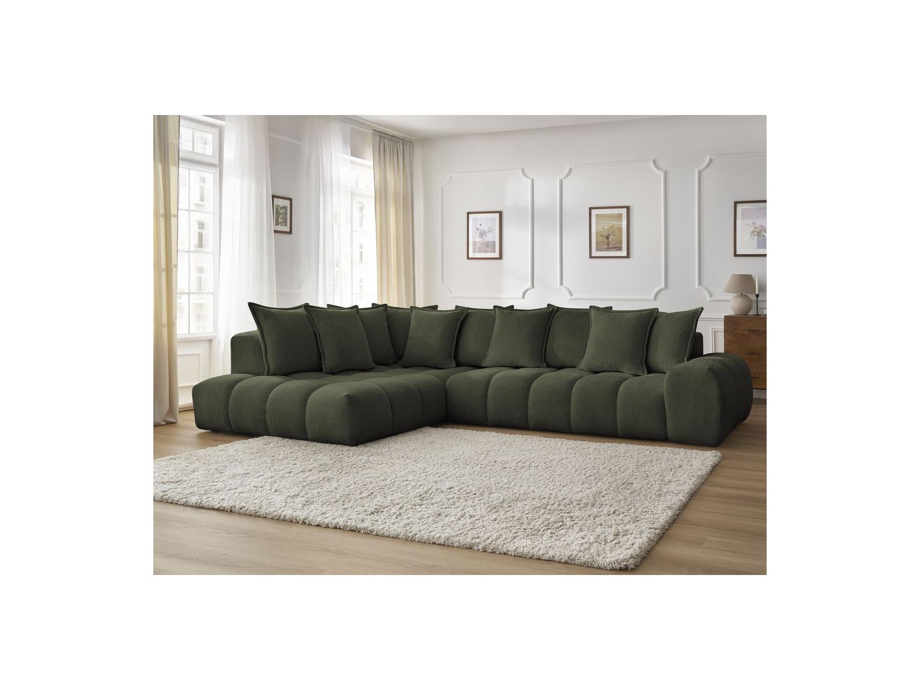 Everest - Canapé D'Angle Fixe - Tissu Chiné - Angle Gauche - 10 Coussins