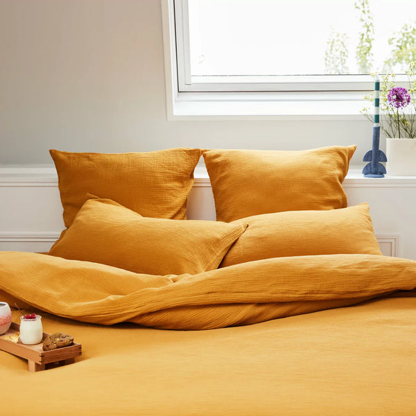 Draps Housse 100% Gaze De Coton - Moutarde