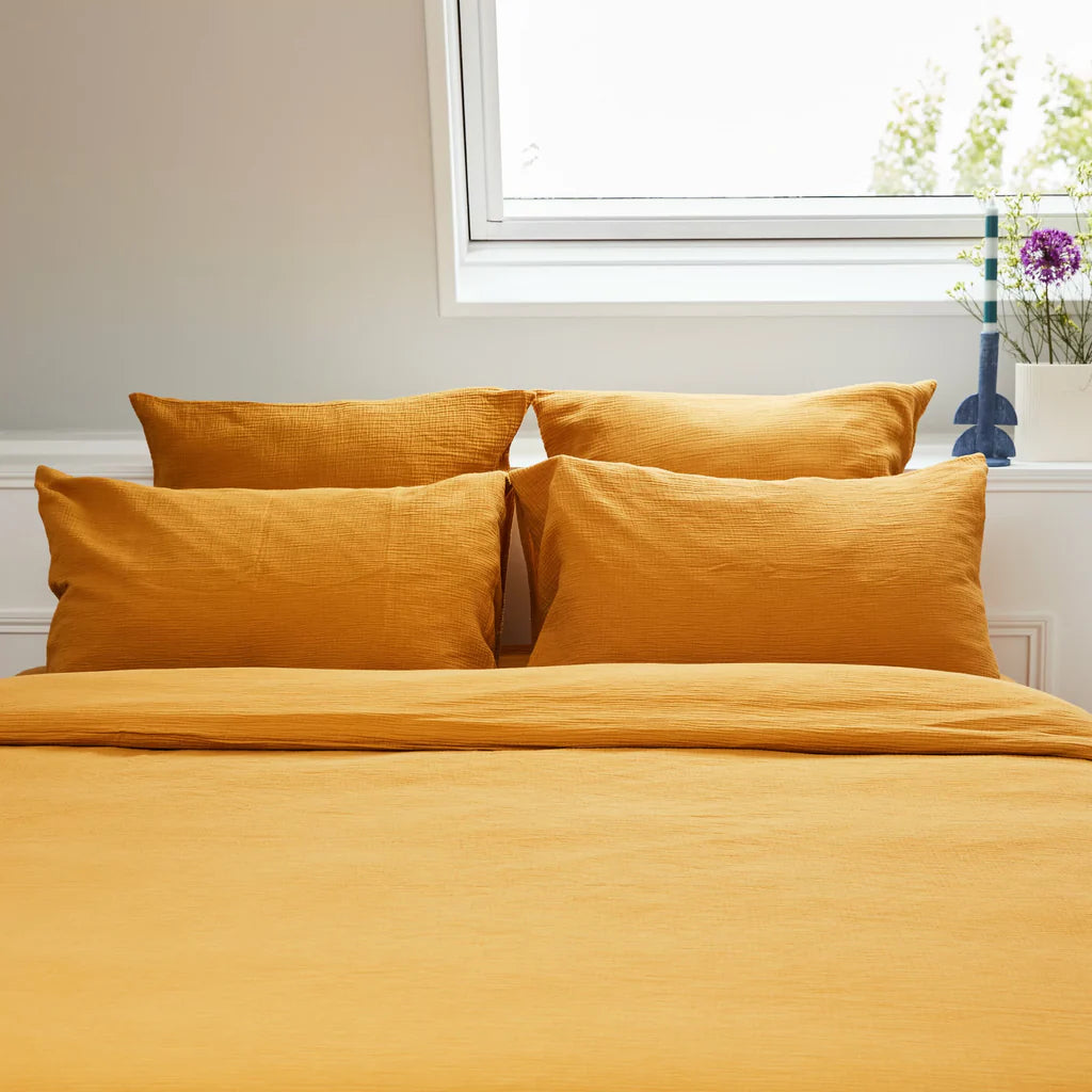 Draps Housse 100% Gaze De Coton - Moutarde
