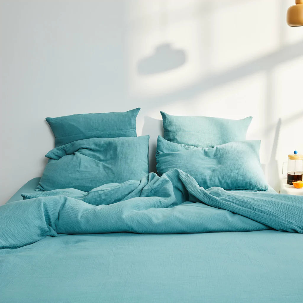 Housses De Couette 100% Gaze De Coton - Turquoise