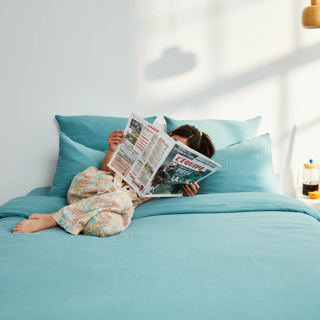 Draps Housse 100% Gaze De Coton - Turquoise