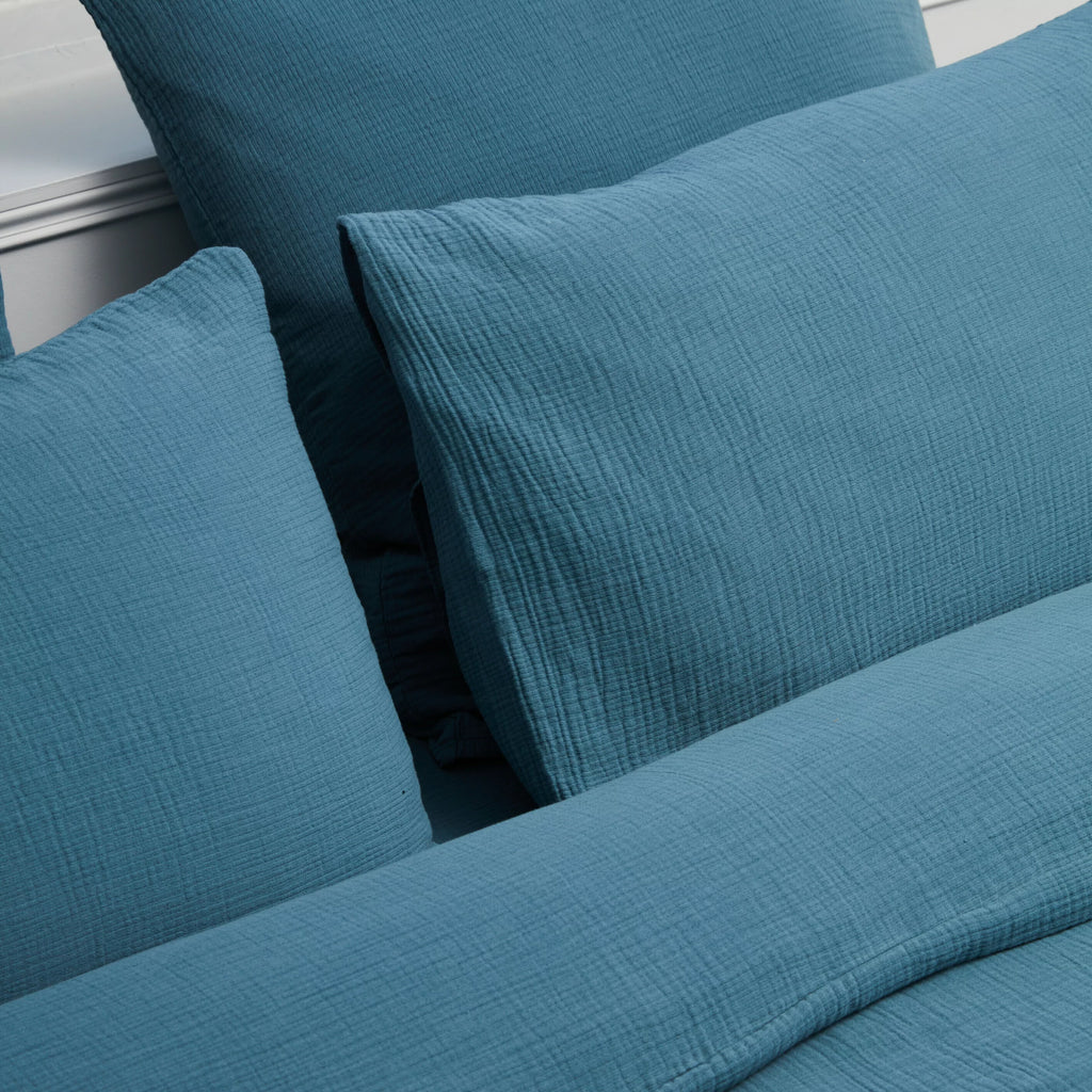 Taies D'Oreiller 100% Gaze De Coton - Bleu