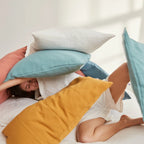 Taies D'Oreiller 100% Gaze De Coton - Bleu