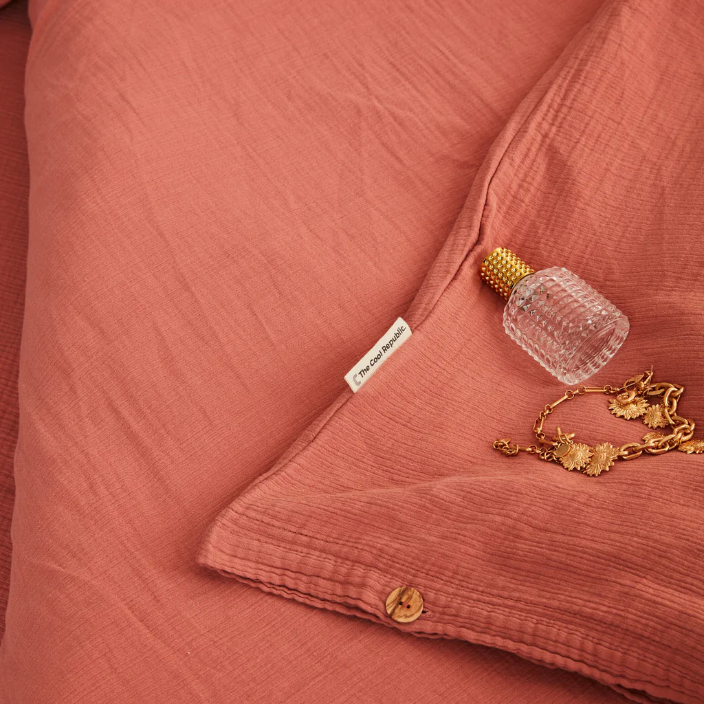 Draps Housse 100% Gaze De Coton - Rose