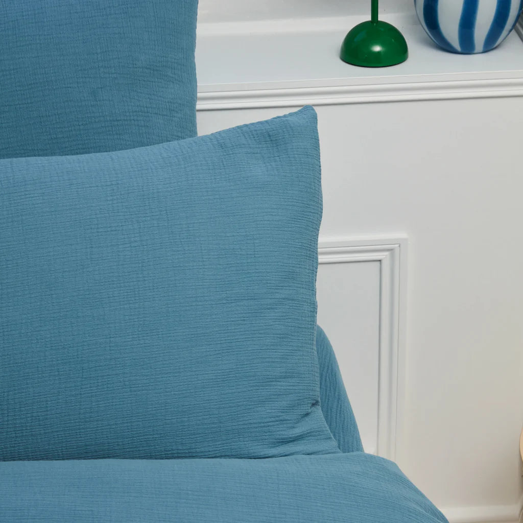 Draps Housse 100% Gaze De Coton - Bleu
