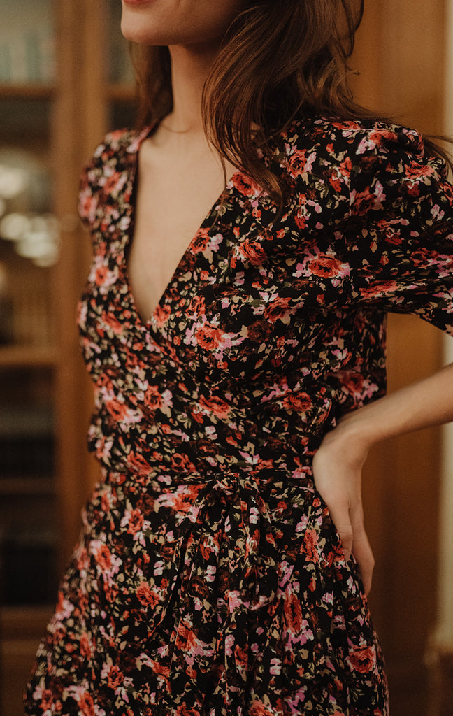 Robe Joséphine Fleurs Rouge