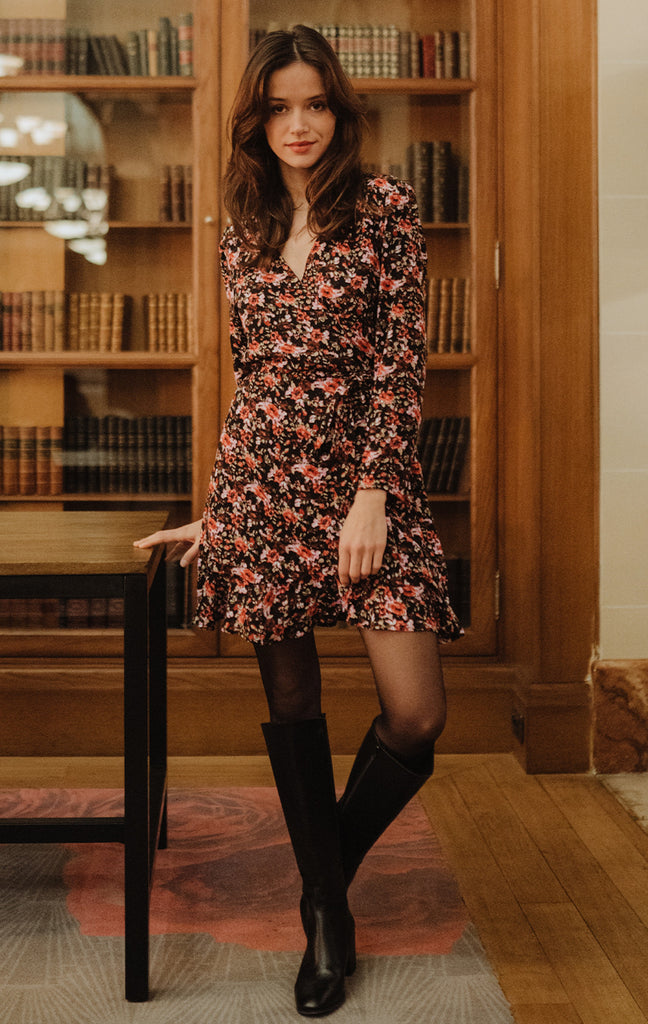 Robe Joséphine Fleurs Rouge