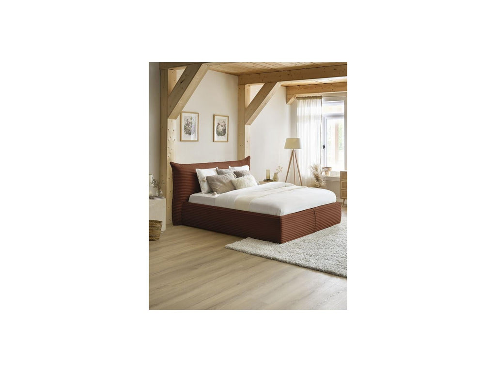 Jade - Lit Coffre Avec Tête De Lit Effet Oreiller - Gros Côtelé Doux