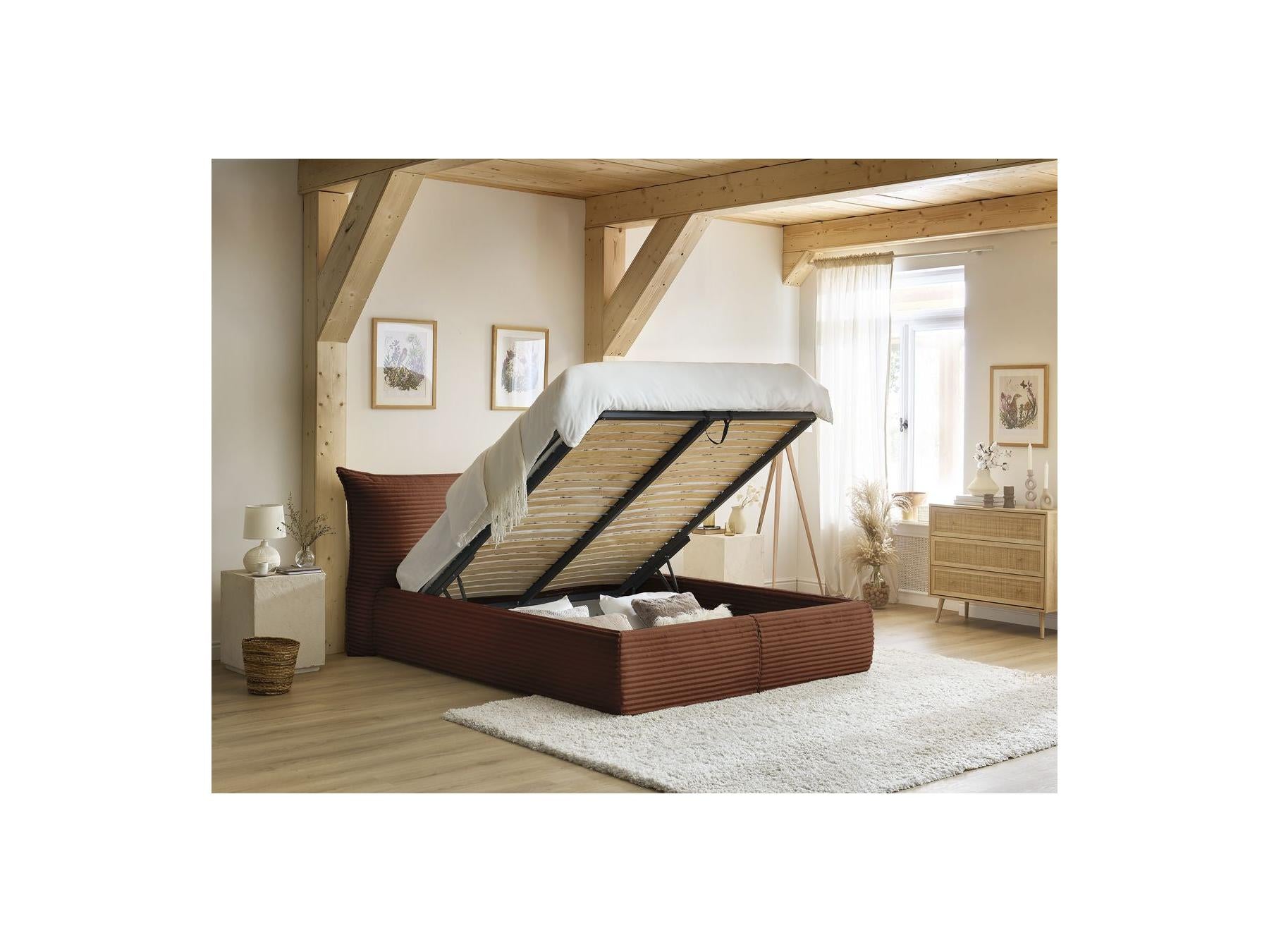 Jade - Lit Coffre Avec Tête De Lit Effet Oreiller - Gros Côtelé Doux