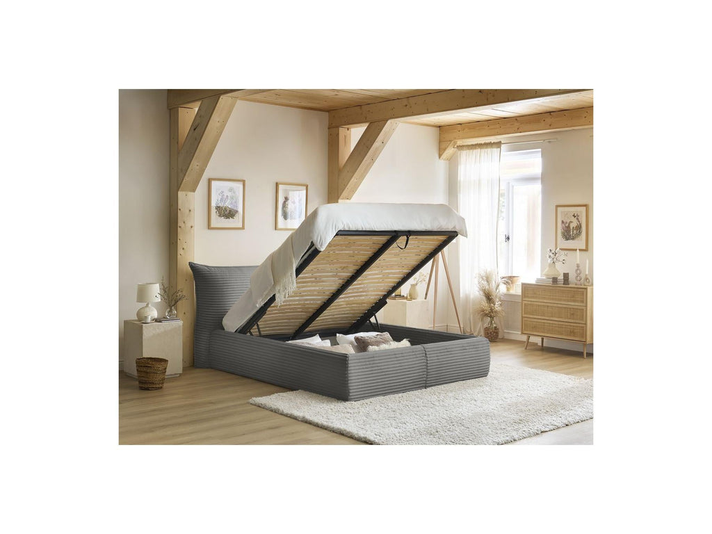 Jade - Lit Coffre Avec Tête De Lit Effet Oreiller - Gros Côtelé Doux