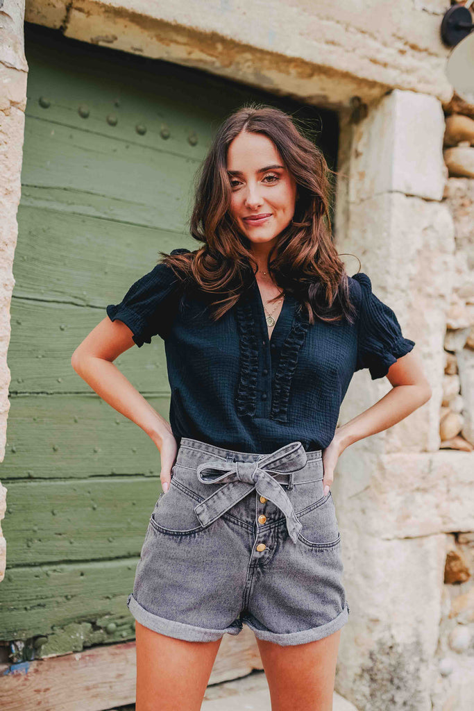 Blouse Leila Noir Coton