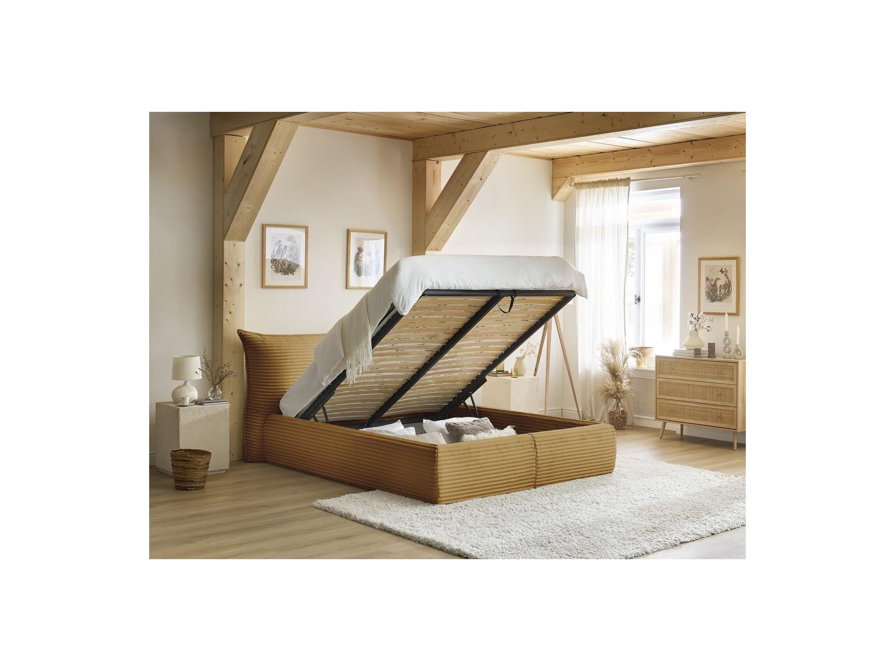 Jade - Lit Coffre Avec Tête De Lit Effet Oreiller - Gros Côtelé Doux