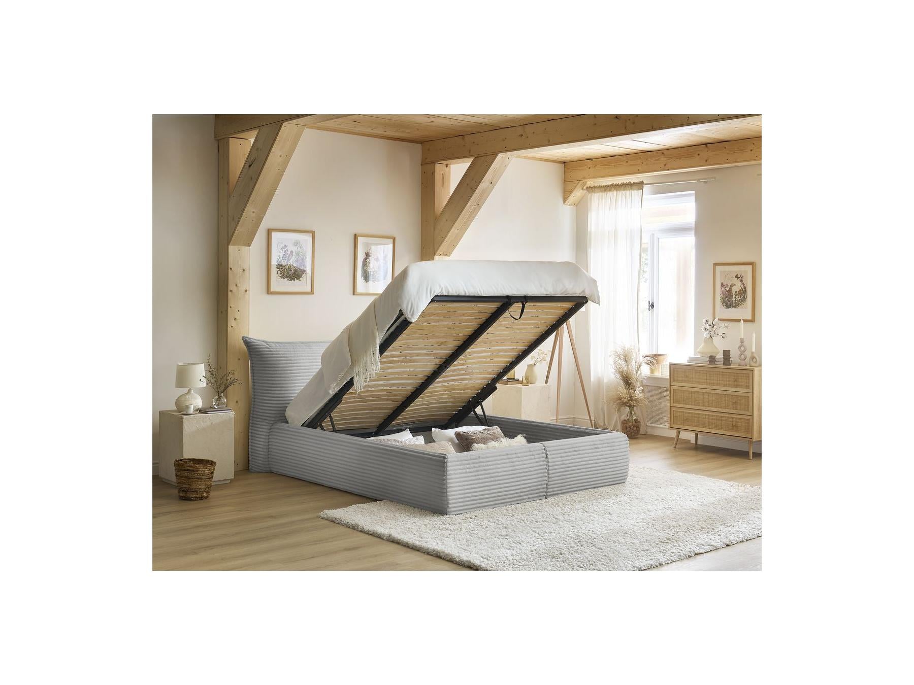 Jade - Lit Coffre Avec Tête De Lit Effet Oreiller - Gros Côtelé Doux