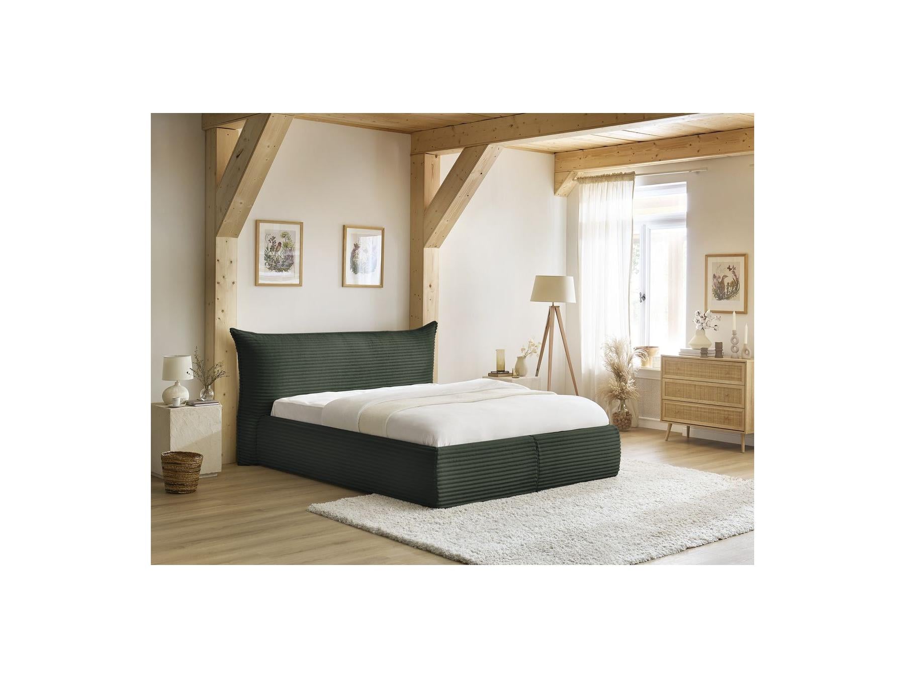 Jade - Lit Coffre Avec Tête De Lit Effet Oreiller - Gros Côtelé Doux