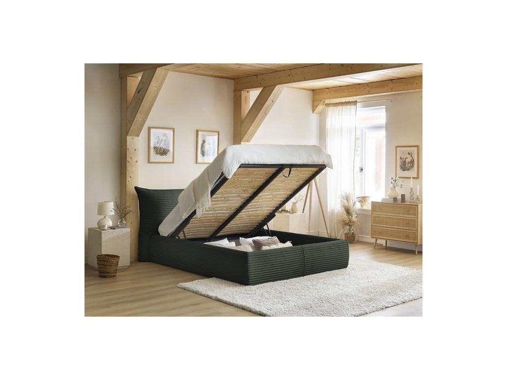 Jade - Lit Coffre Avec Tête De Lit Effet Oreiller - Gros Côtelé Doux