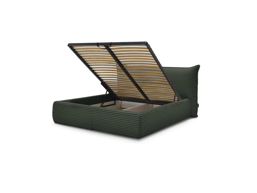 Jade - Lit Coffre Avec Tête De Lit Effet Oreiller - Gros Côtelé Doux