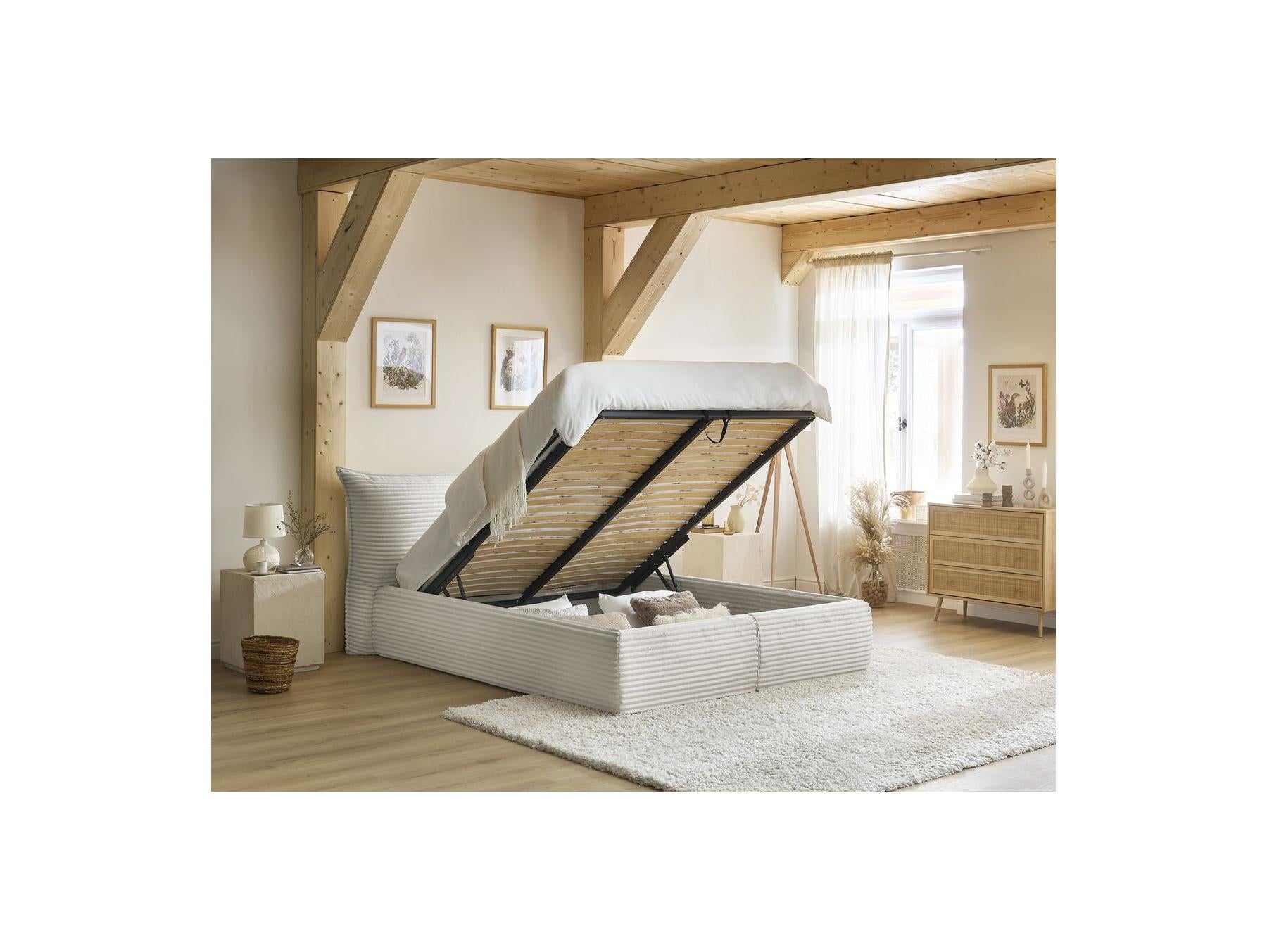 Jade - Lit Coffre Avec Tête De Lit Effet Oreiller - Gros Côtelé Doux