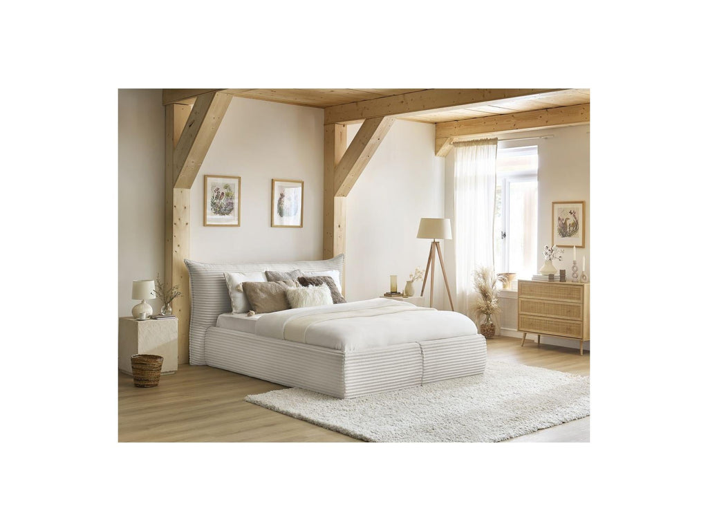 Jade - Lit Coffre Avec Tête De Lit Effet Oreiller - Gros Côtelé Doux