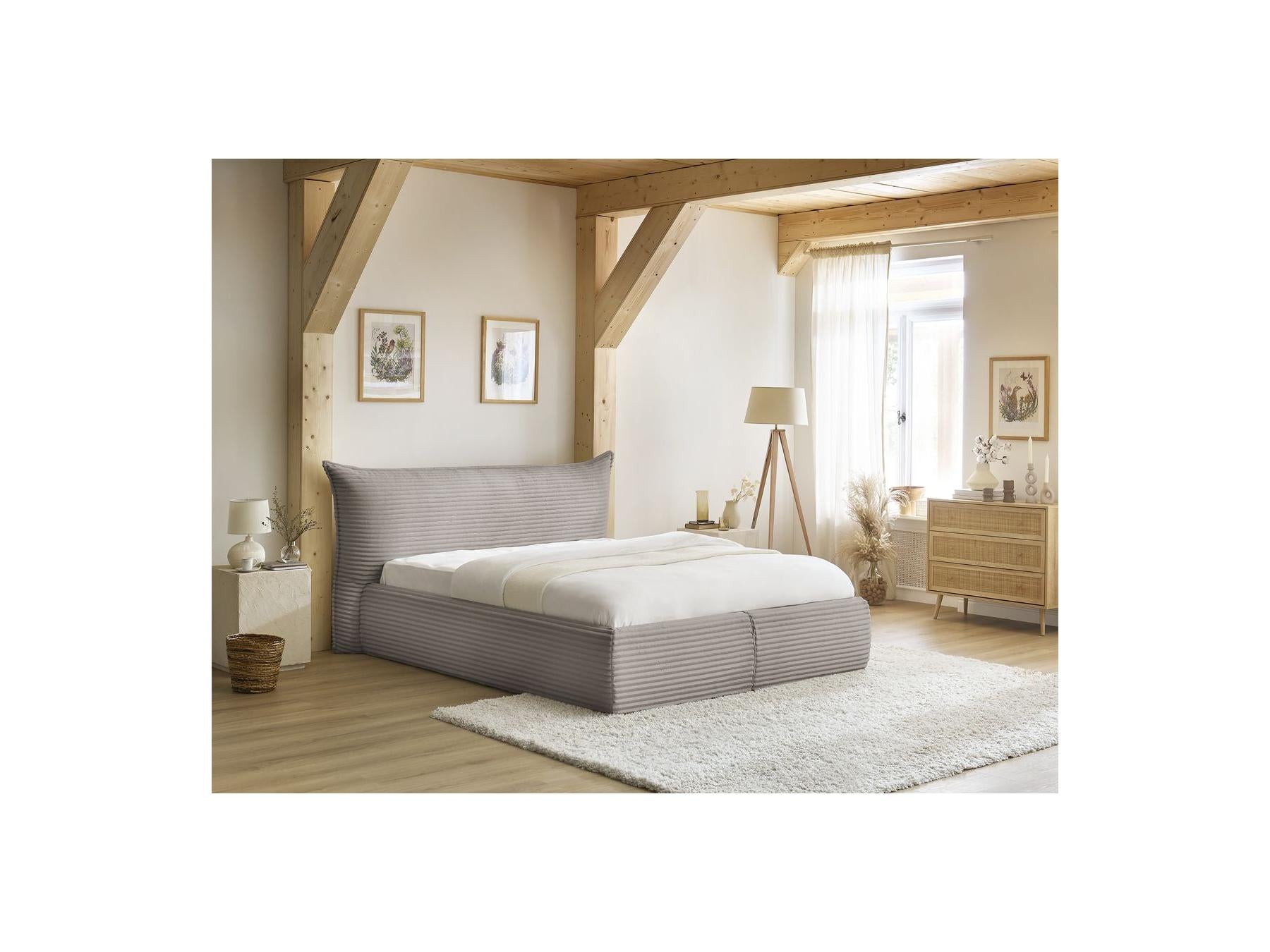 Jade - Lit Coffre Avec Tête De Lit Effet Oreiller - Gros Côtelé Doux