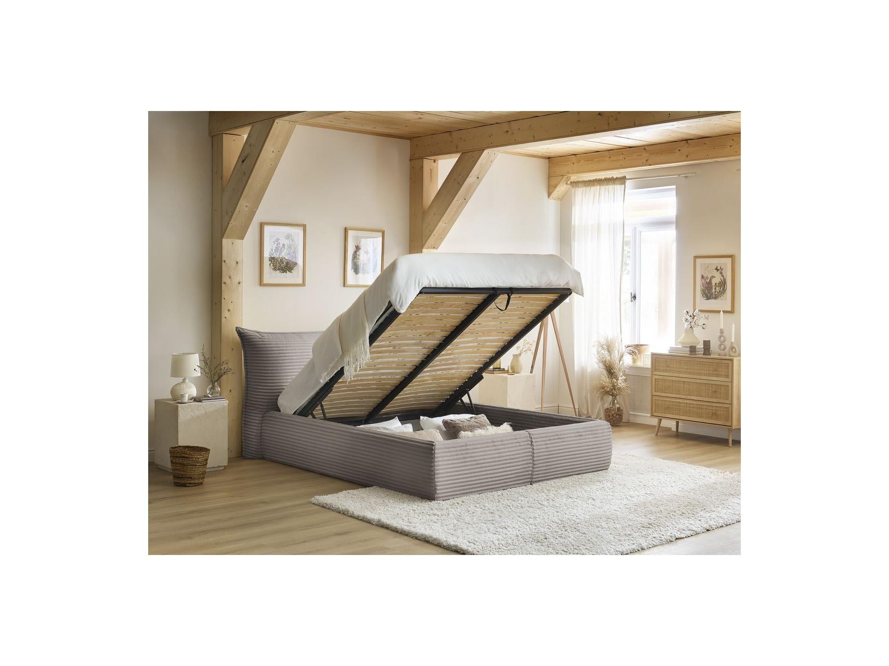 Jade - Lit Coffre Avec Tête De Lit Effet Oreiller - Gros Côtelé Doux