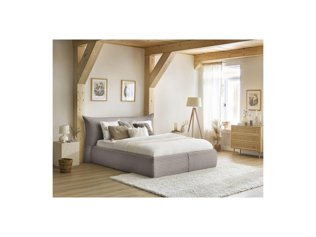 Jade - Lit Coffre Avec Tête De Lit Effet Oreiller - Gros Côtelé Doux