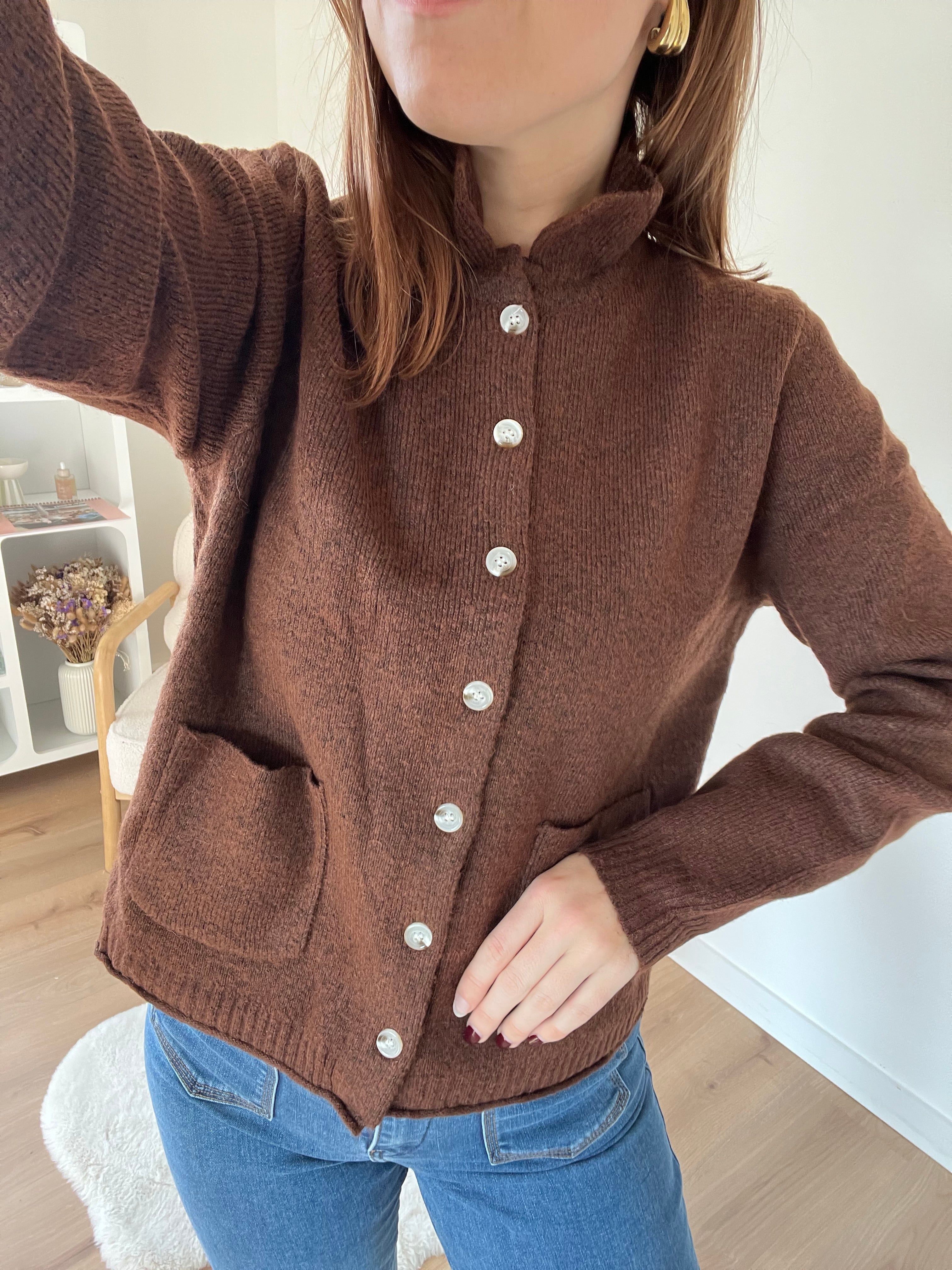 Cardigan À Col Colette Chocolat