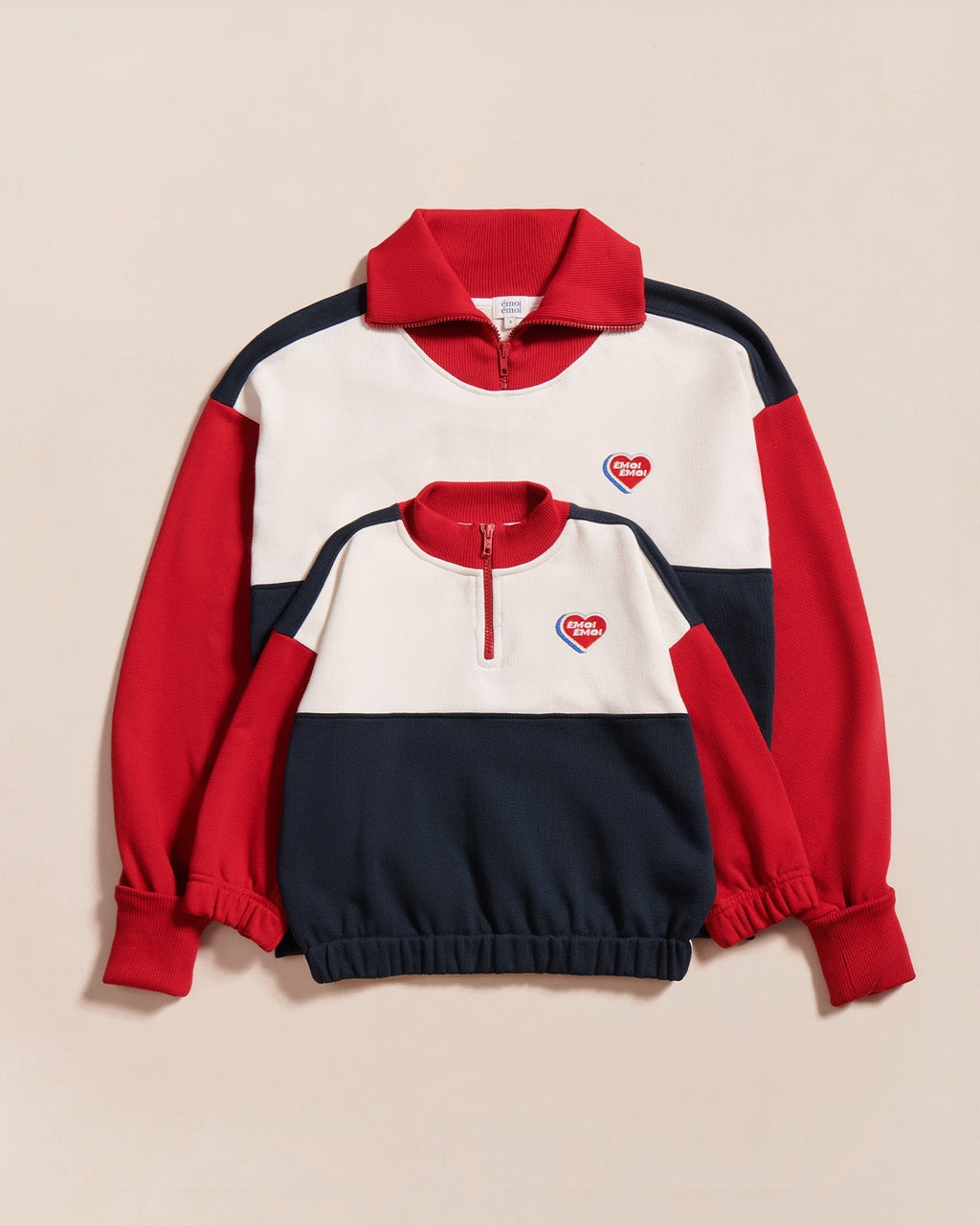 Le Sweat Sonny En Coton Bio Et Col Zippé - Bleu / Rouge