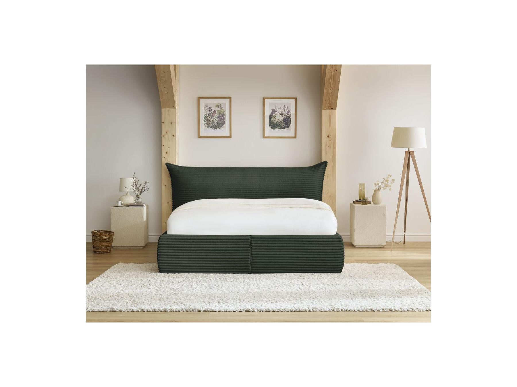 Jade - Lit Coffre Avec Tête De Lit Effet Oreiller - Gros Côtelé Doux