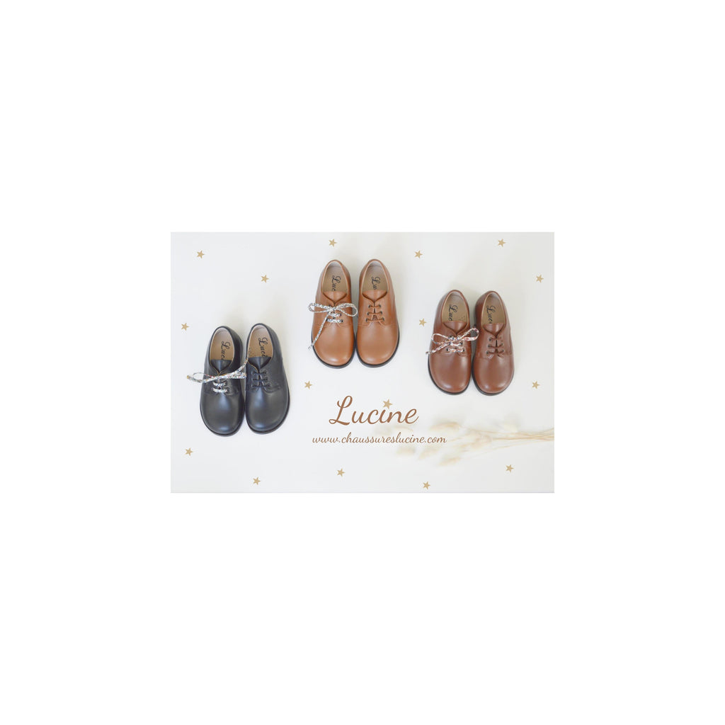 Chaussures Derbies Enfant Resistantes À Lacets Gaël - Cuir Cognac - Mixte