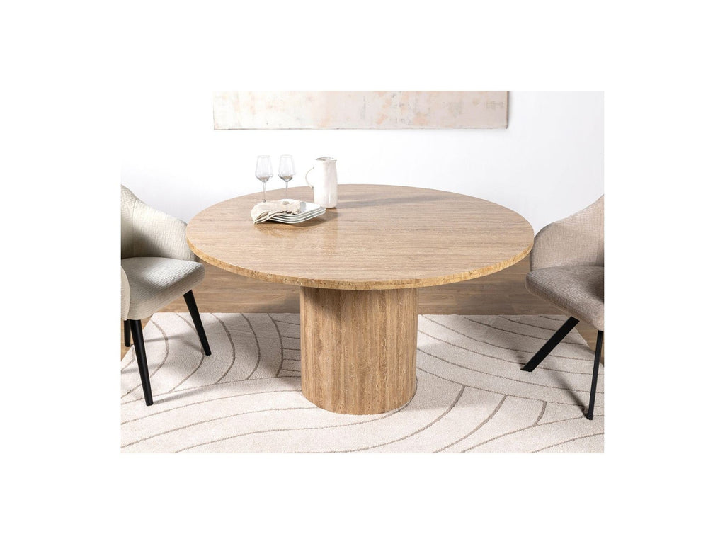 Boecia - Table À Manger Ronde - Travertin Naturel