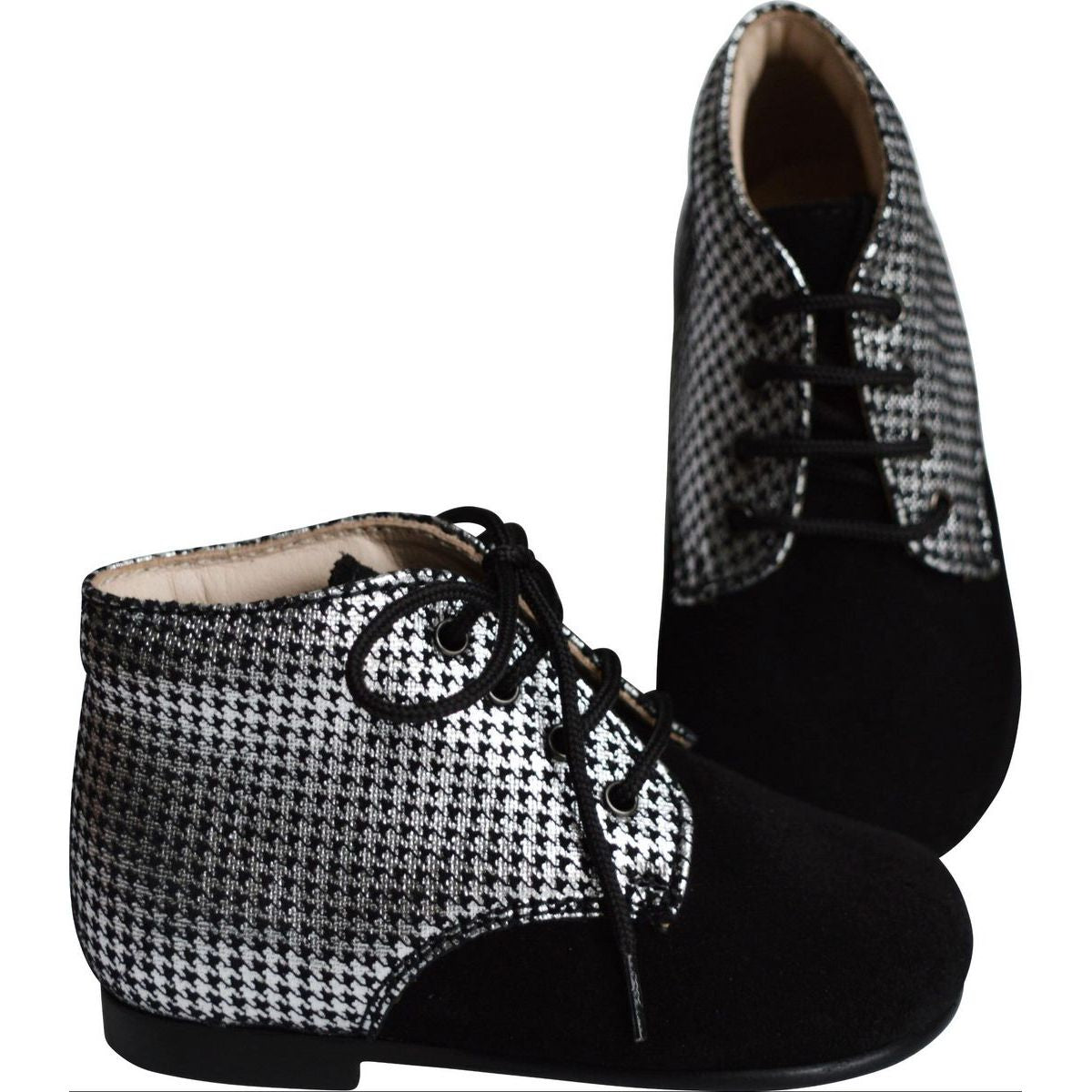 Chaussures Bottillon Fille À Lacets Gaïa - Cuir Noir Et Argent - Fille