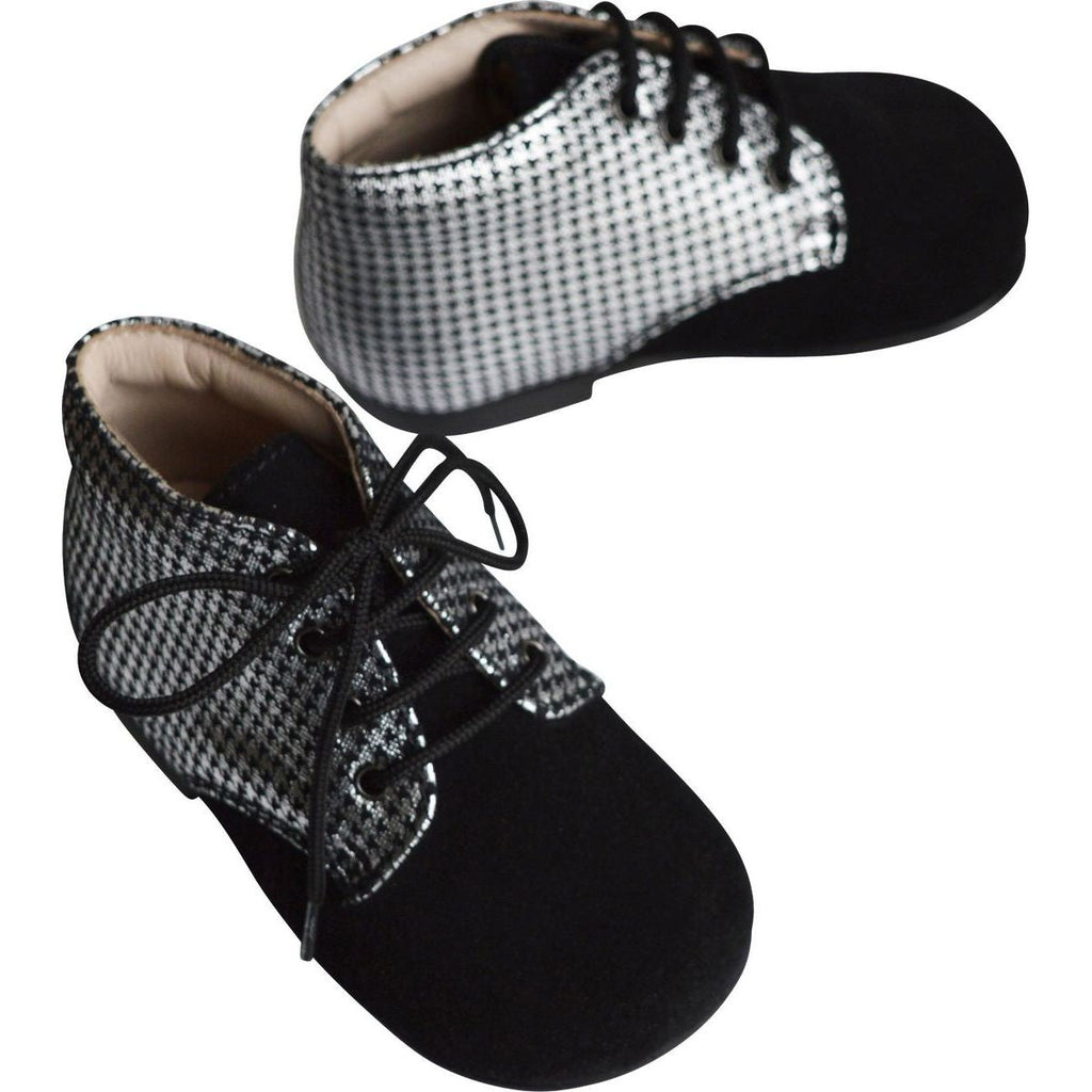 Chaussures Bottillon Fille À Lacets Gaïa - Cuir Noir Et Argent - Fille
