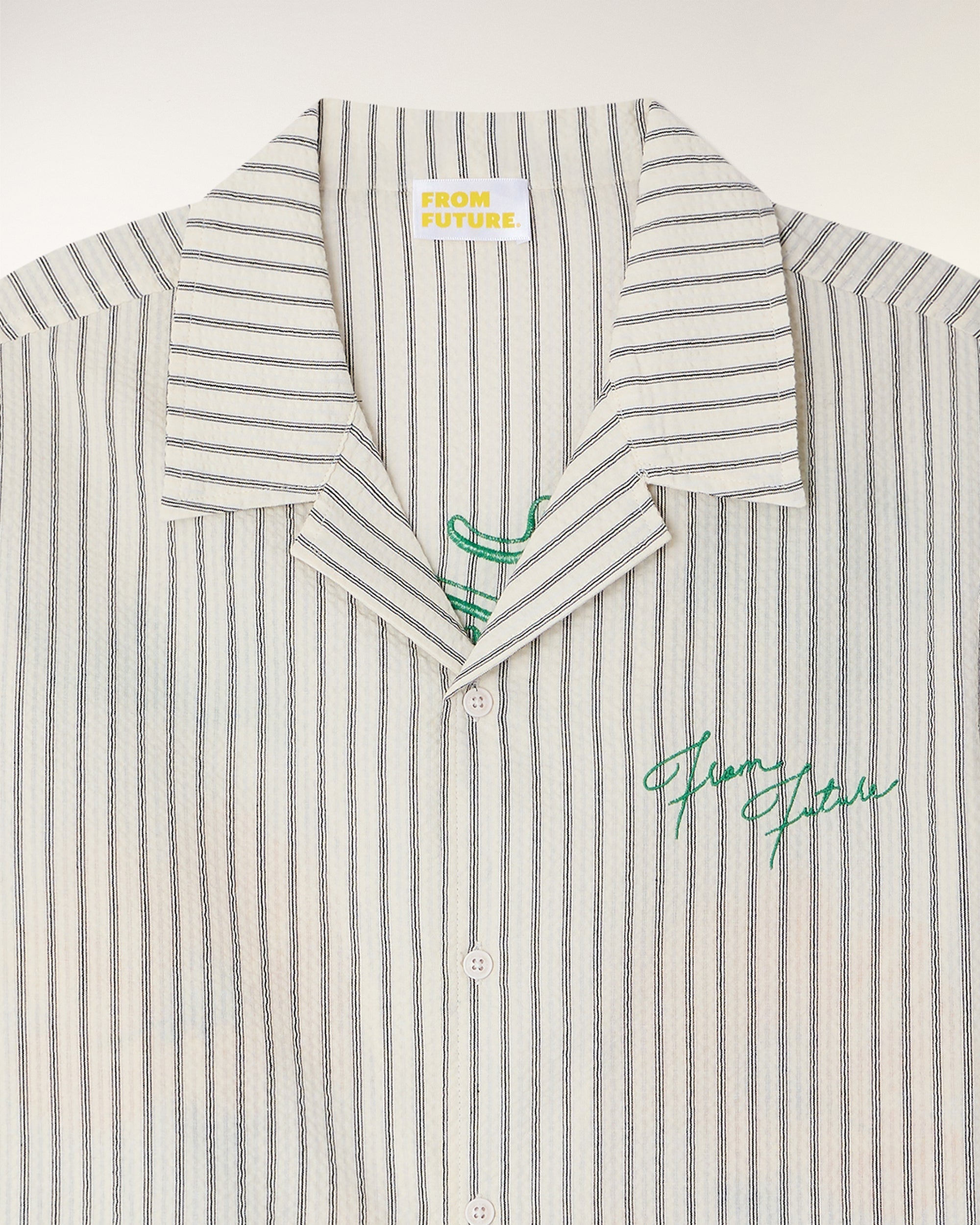 Chemise Manches Courtes à Broderies - Multi Rayures Ecru