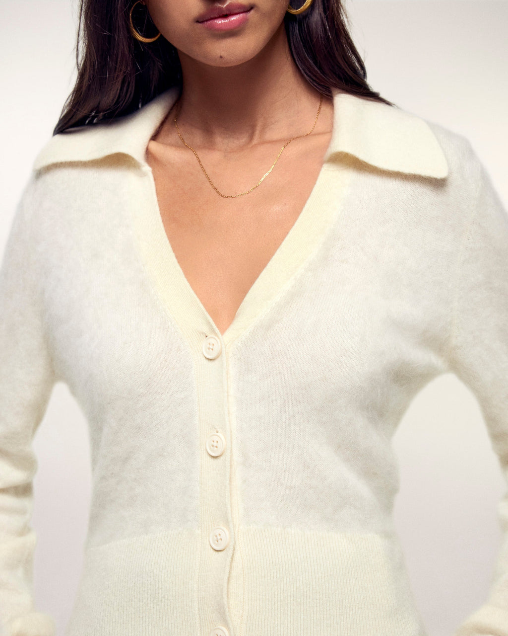 Pull Cardigan Cachemire Brossé Broderie