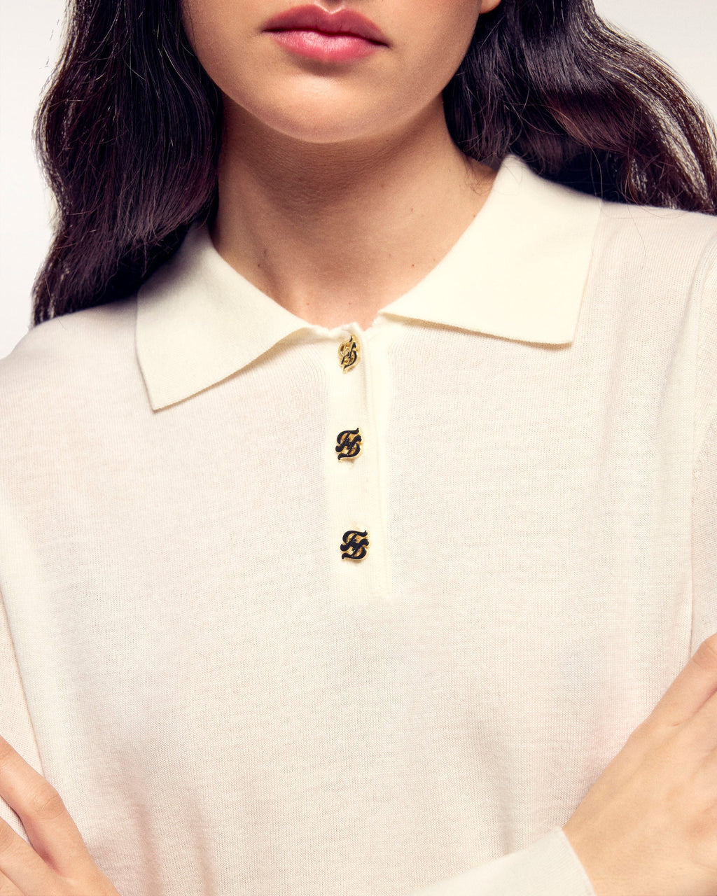 Pull Col Polo Boutons Dorés